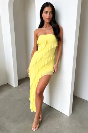 Urban Girl Book Cafe Jadore Strapless Ruffle Midi Dress - Yellow