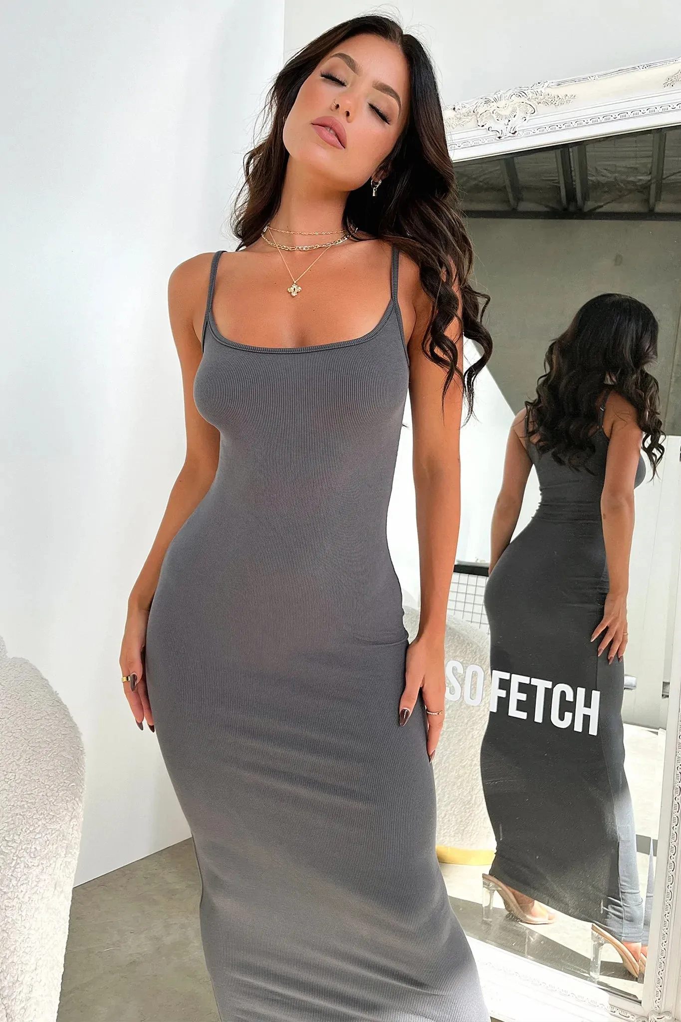 Short Sleeve Sevani Maxi Dress - Charcoal