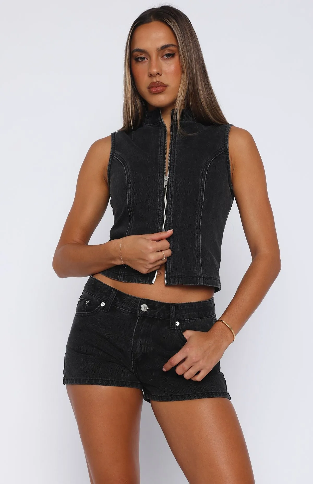 Short Unique Softly Spoken Denim Shorts Black Acid