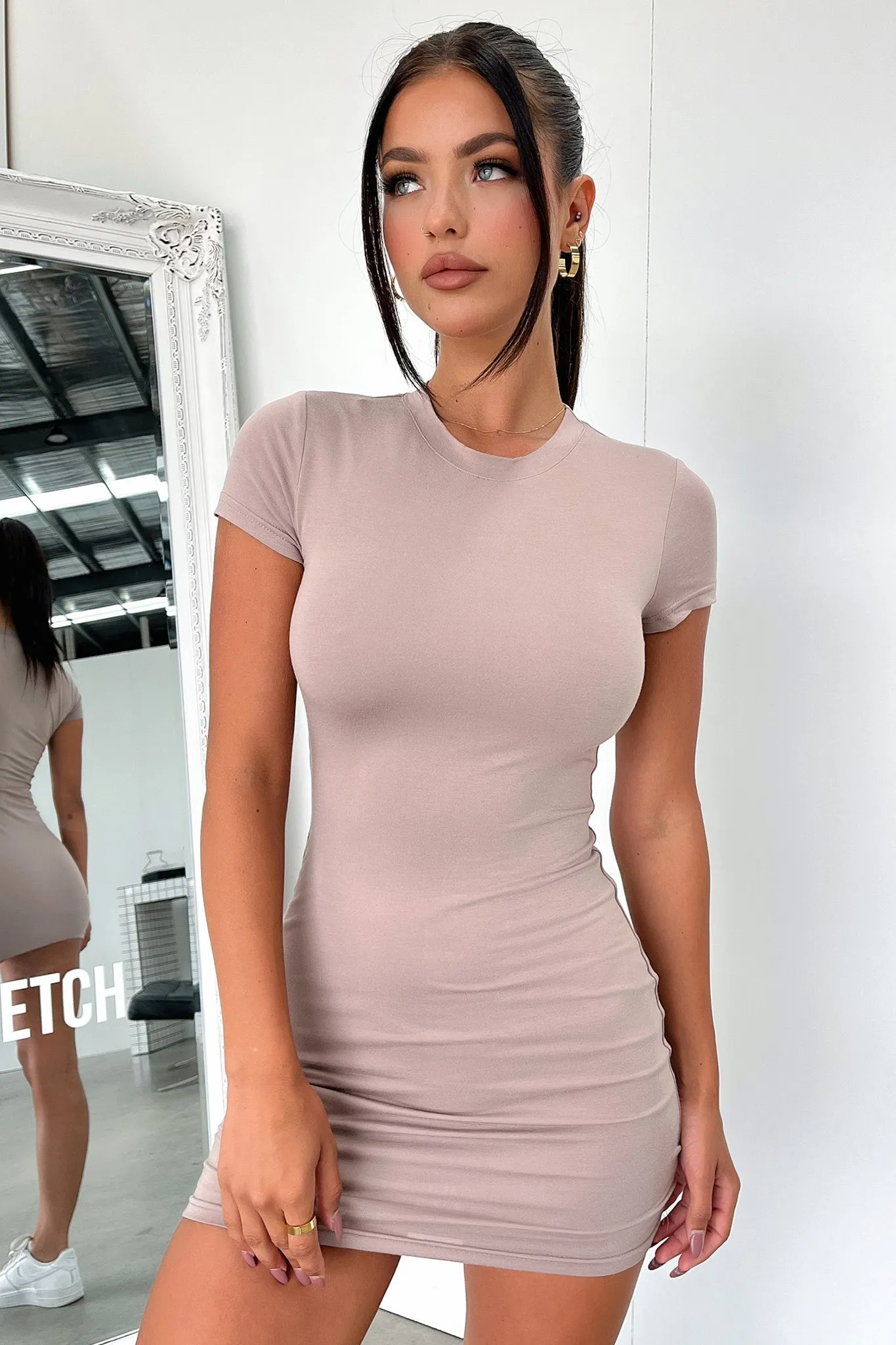 Shoulder Drape Nessa Mini Dress - Brown