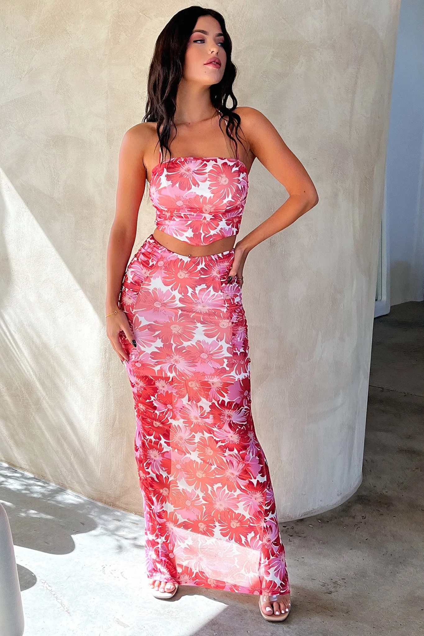 silk blend Zari Skirt - Red Floral
