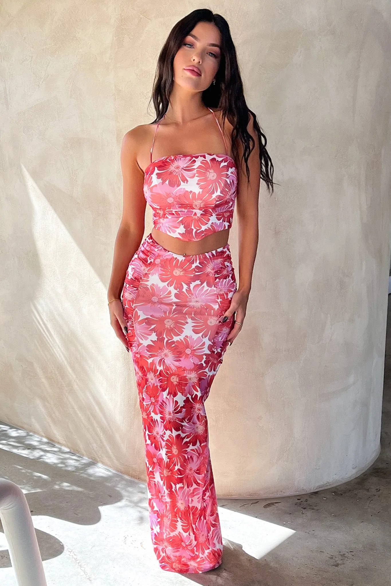 silk blend Zari Skirt - Red Floral