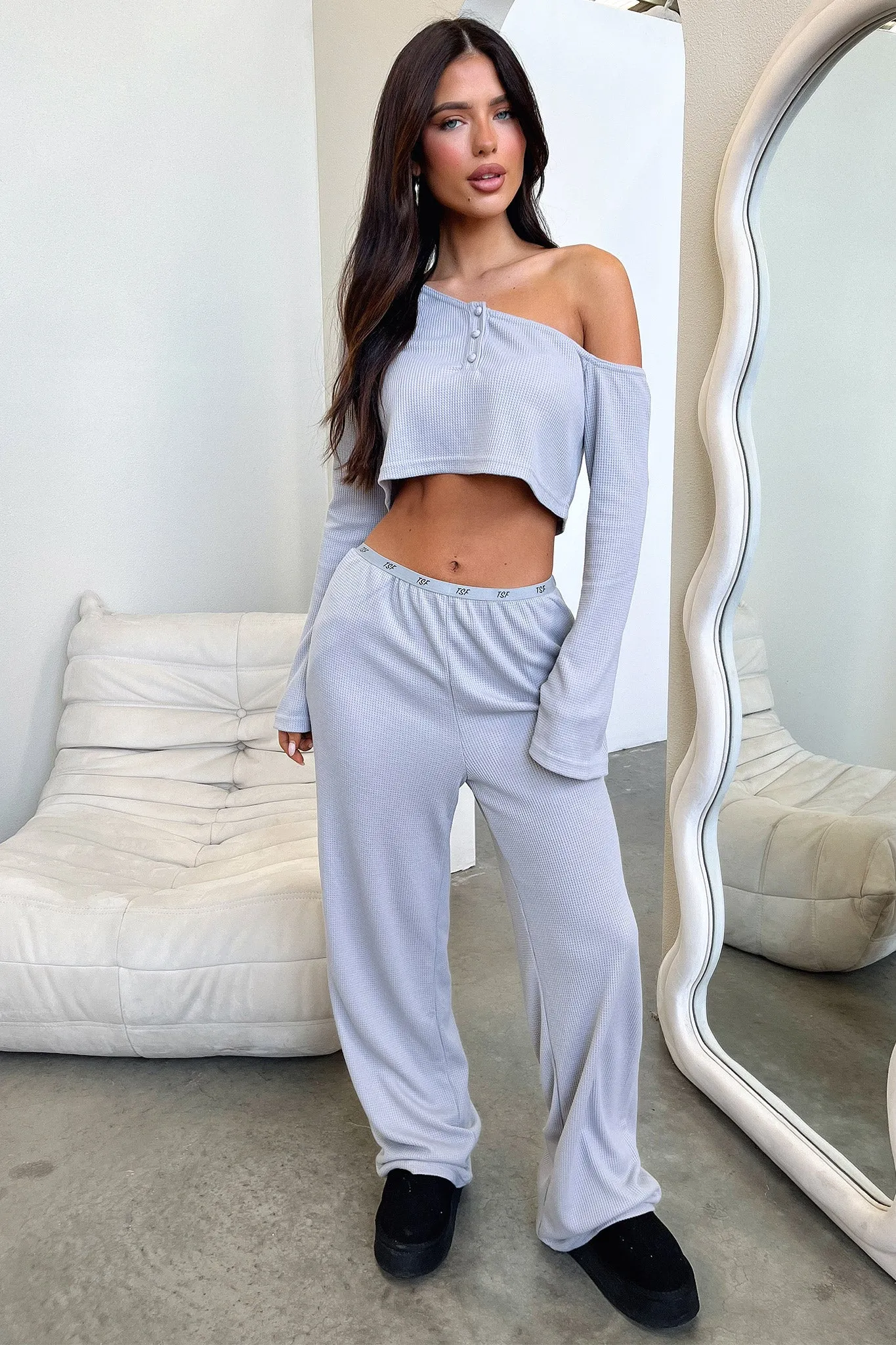 Office Chic Dana Straight Leg Lounge Pants - Grey