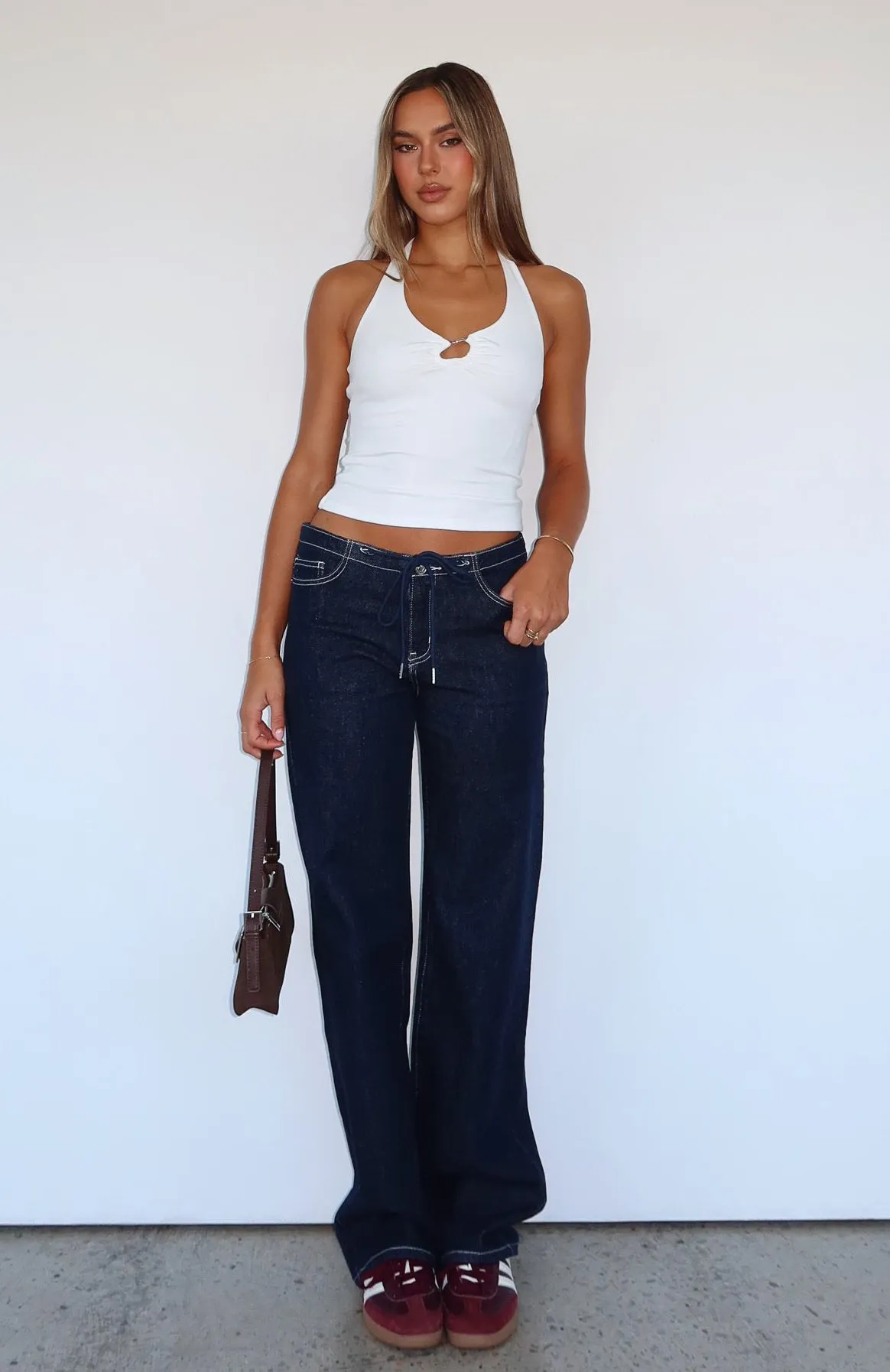 Skylar Low Rise Straight Leg Jeans Dark Indigo Fleece-lined Warm
