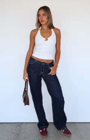 printed motifs full-length style Skylar Low Rise Straight Leg Jeans Dark Indigo