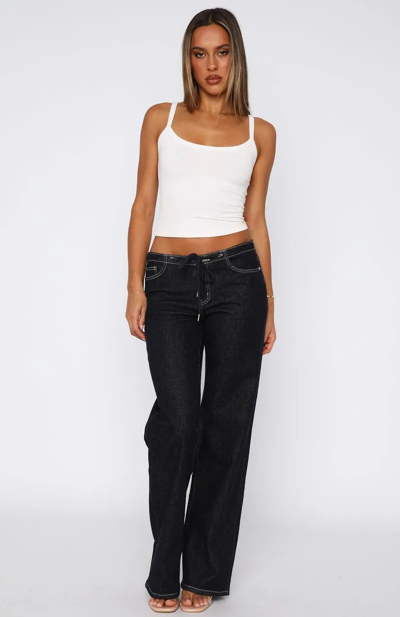 Skylar Low Rise Straight Leg Jeans Dark Indigo Fleece-lined Warm