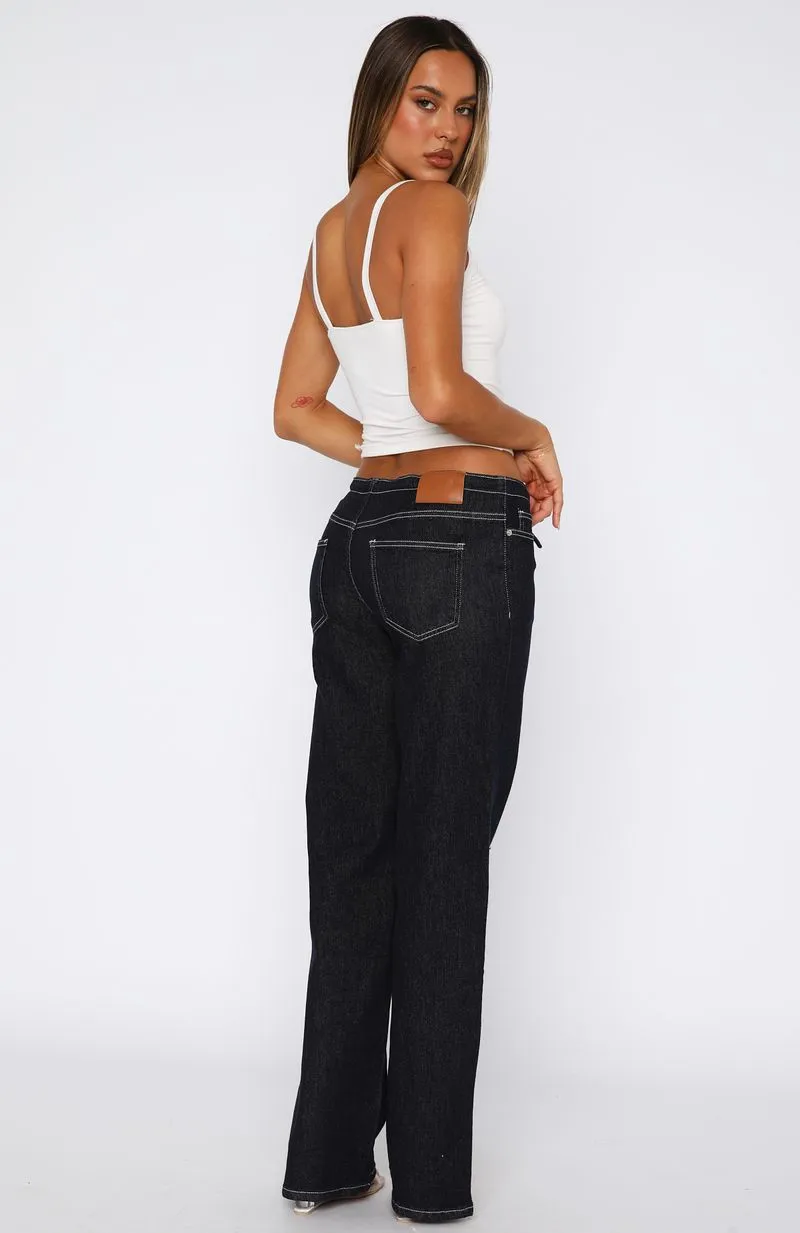 Skylar Low Rise Straight Leg Jeans Dark Indigo Fleece-lined Warm