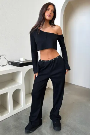 Comfy Stretch Fashionable Cut Dana Straight Leg Lounge Pants - Black