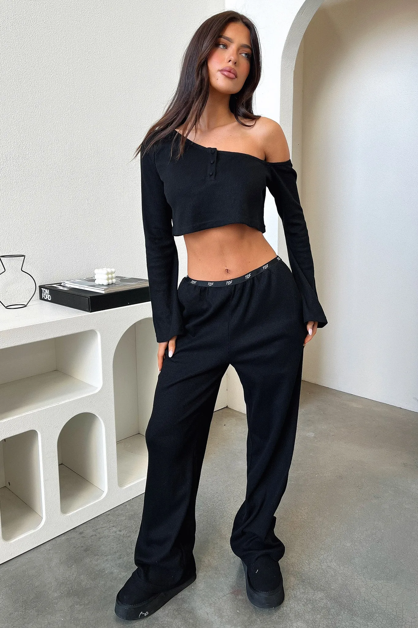 Comfy Stretch Fashionable Cut Dana Straight Leg Lounge Pants - Black