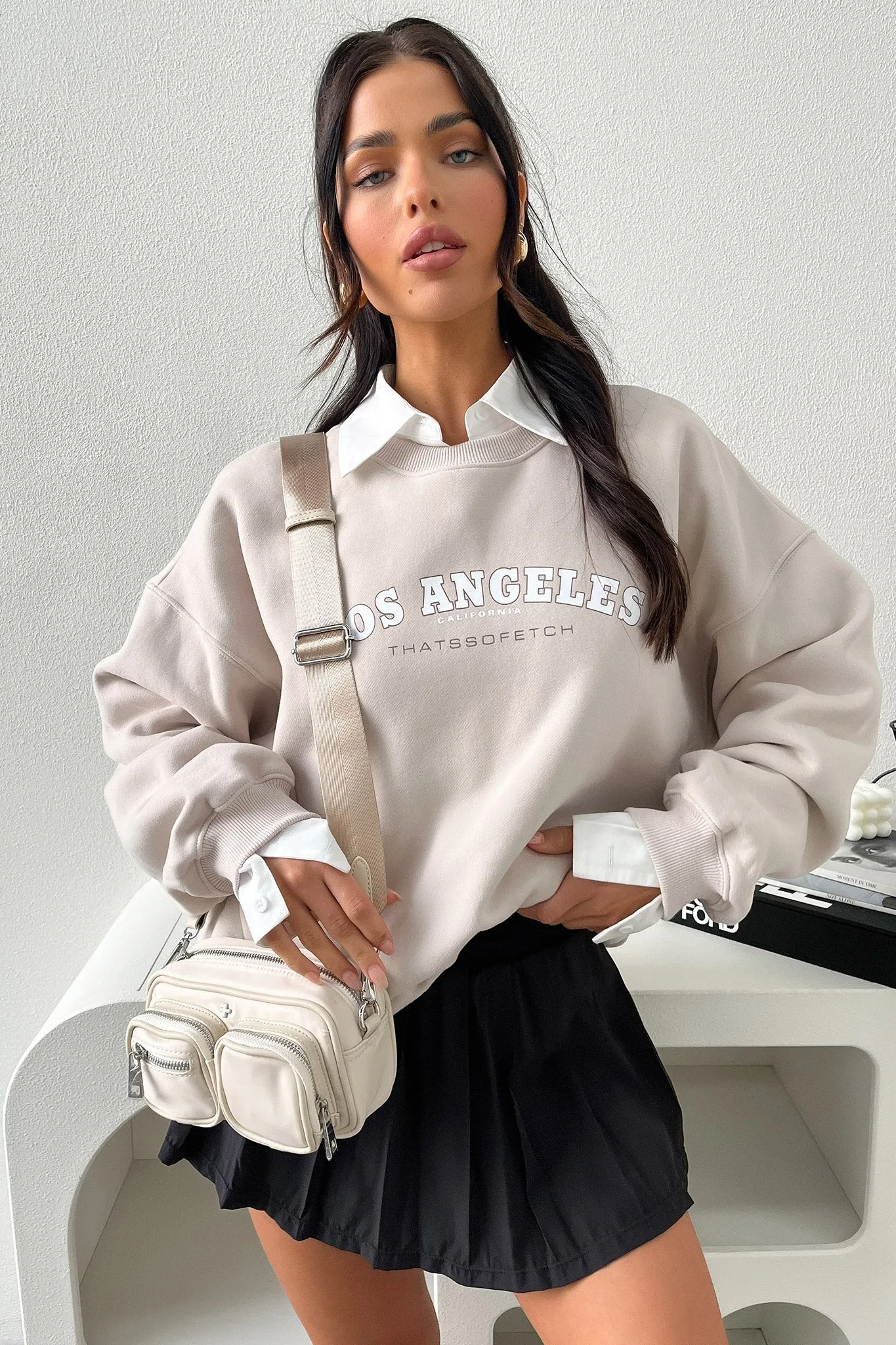 Los Angeles Crewneck - Bone Floral Motif
