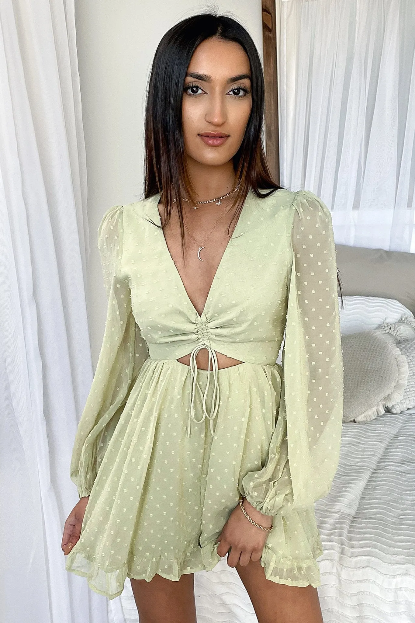 Sleeveless style Asprin Playsuit - Green