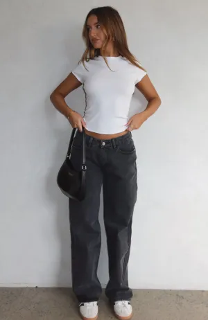 Stretch Fabric Bring The Style Low Rise Wide Leg Jeans Black Acid Wash