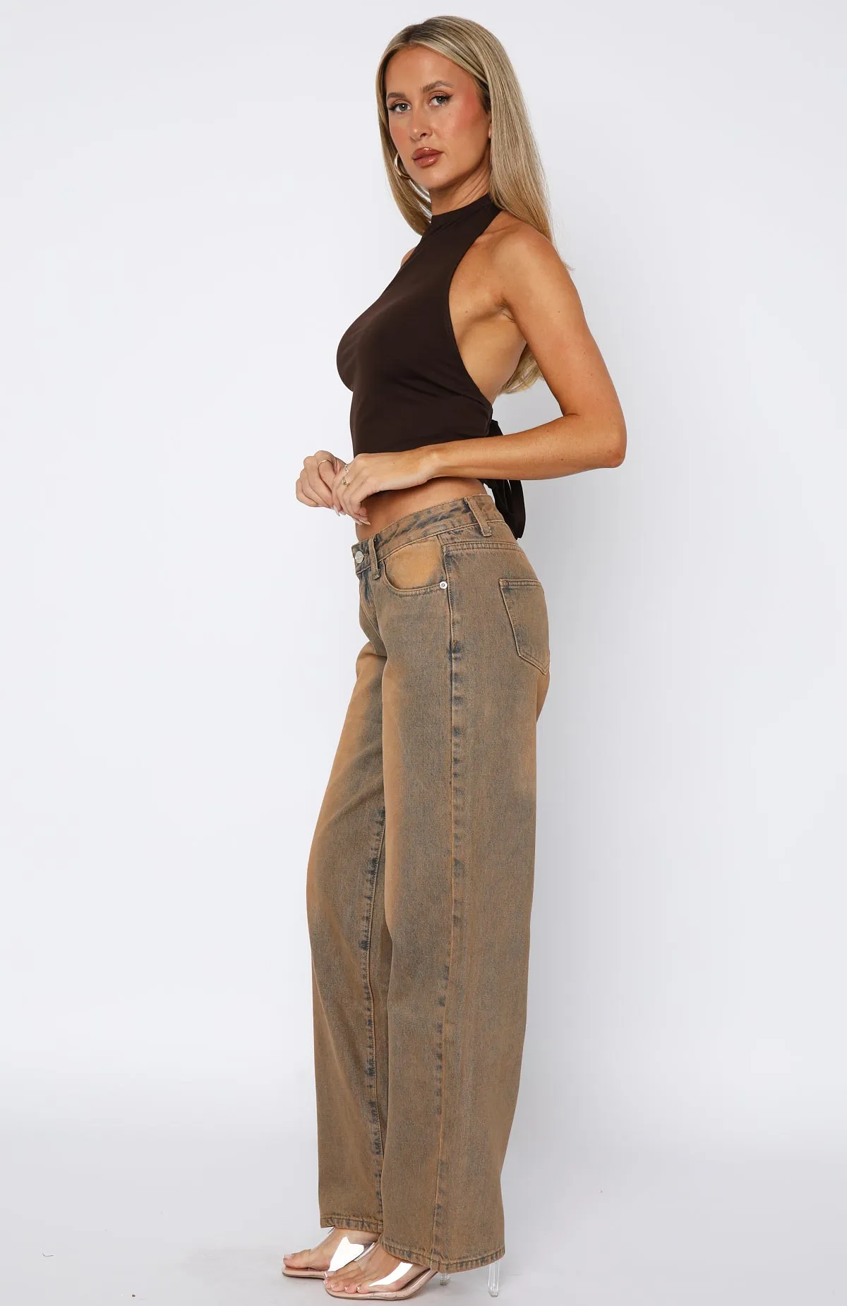 Slimming Fit Bring The Style Low Rise Wide Leg Jeans Clay