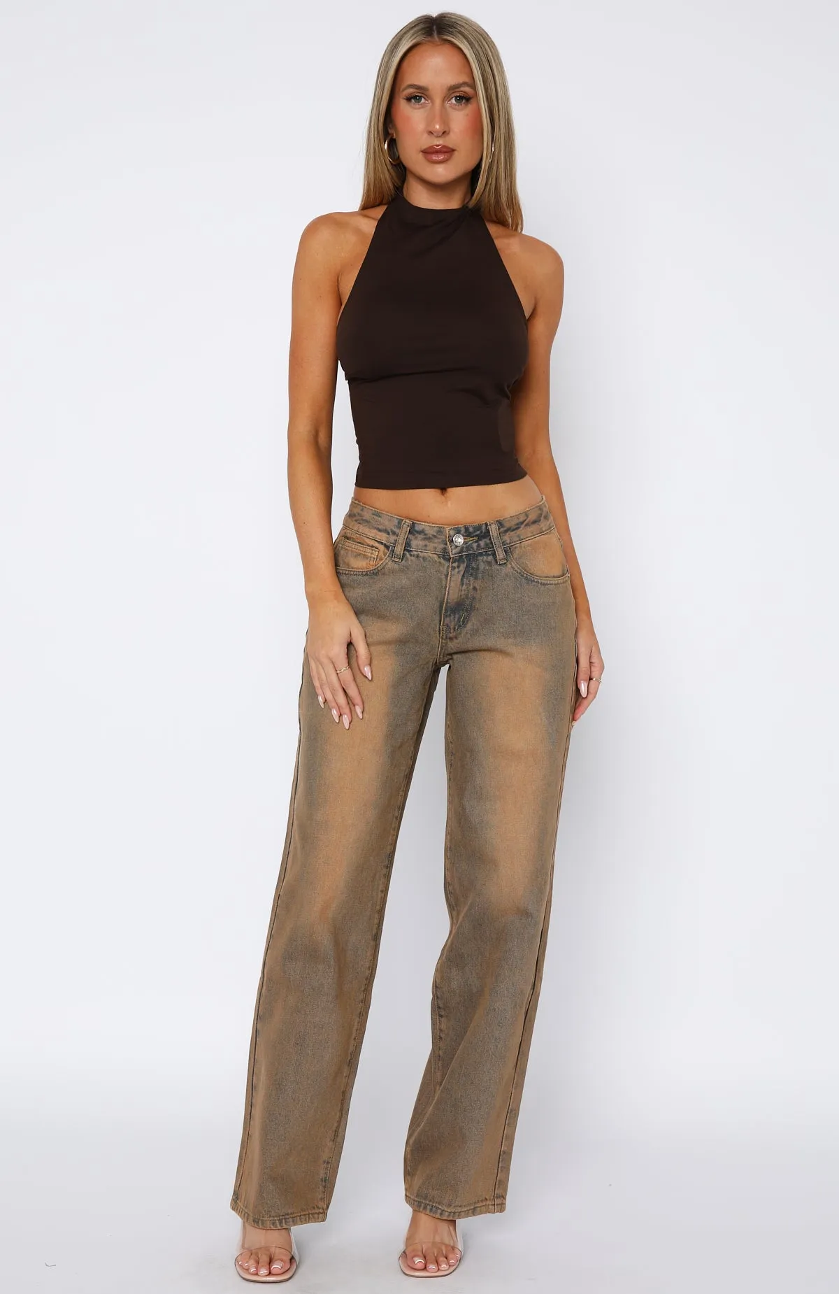 Slimming Fit Bring The Style Low Rise Wide Leg Jeans Clay