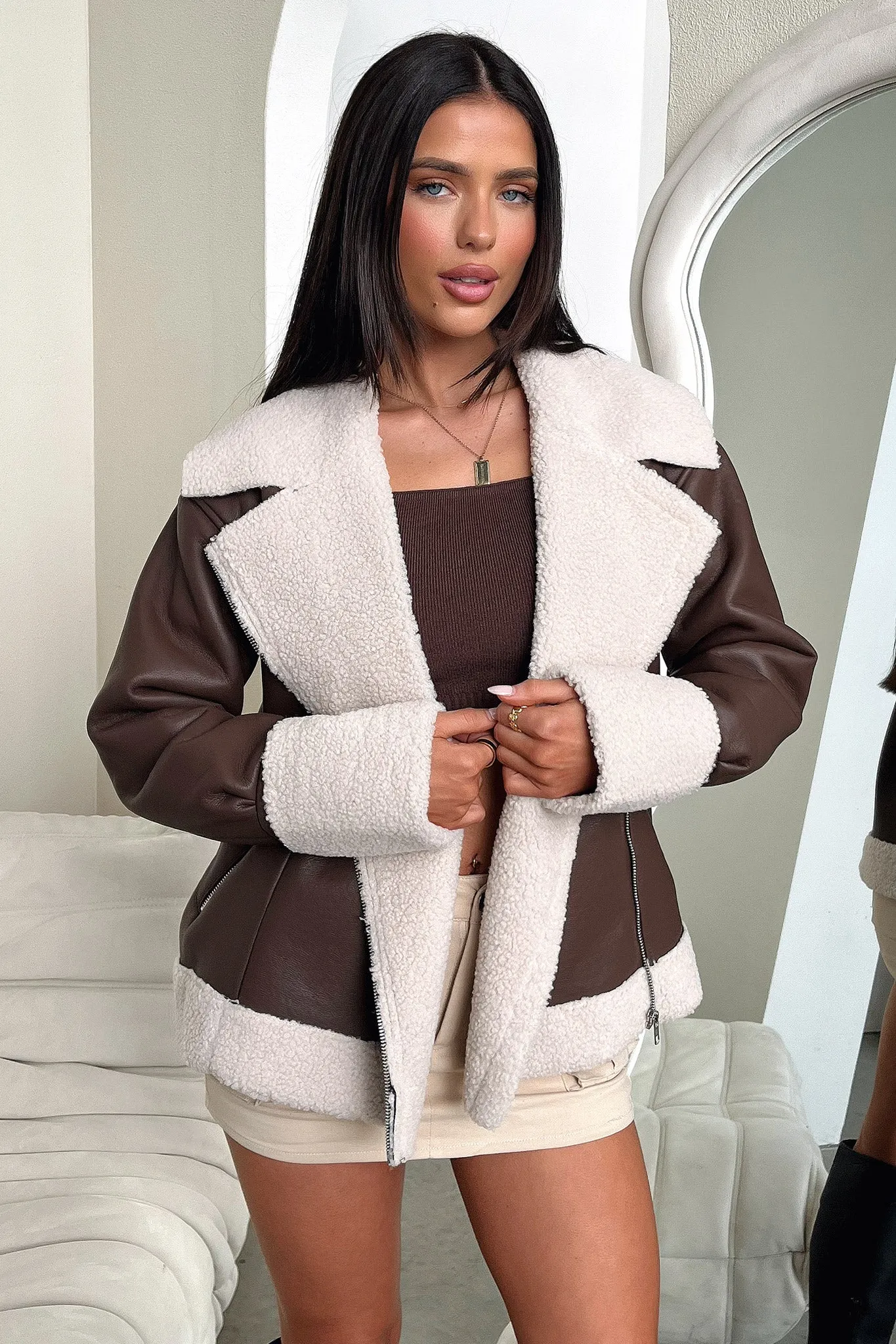 Weekend Chill Style Kobie Faux Leather Jacket - Brown