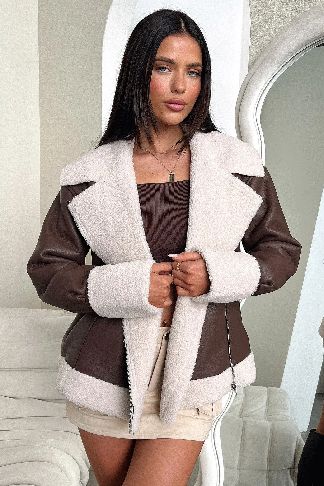 Smooth Layer Look Kobie Faux Leather Jacket - Brown