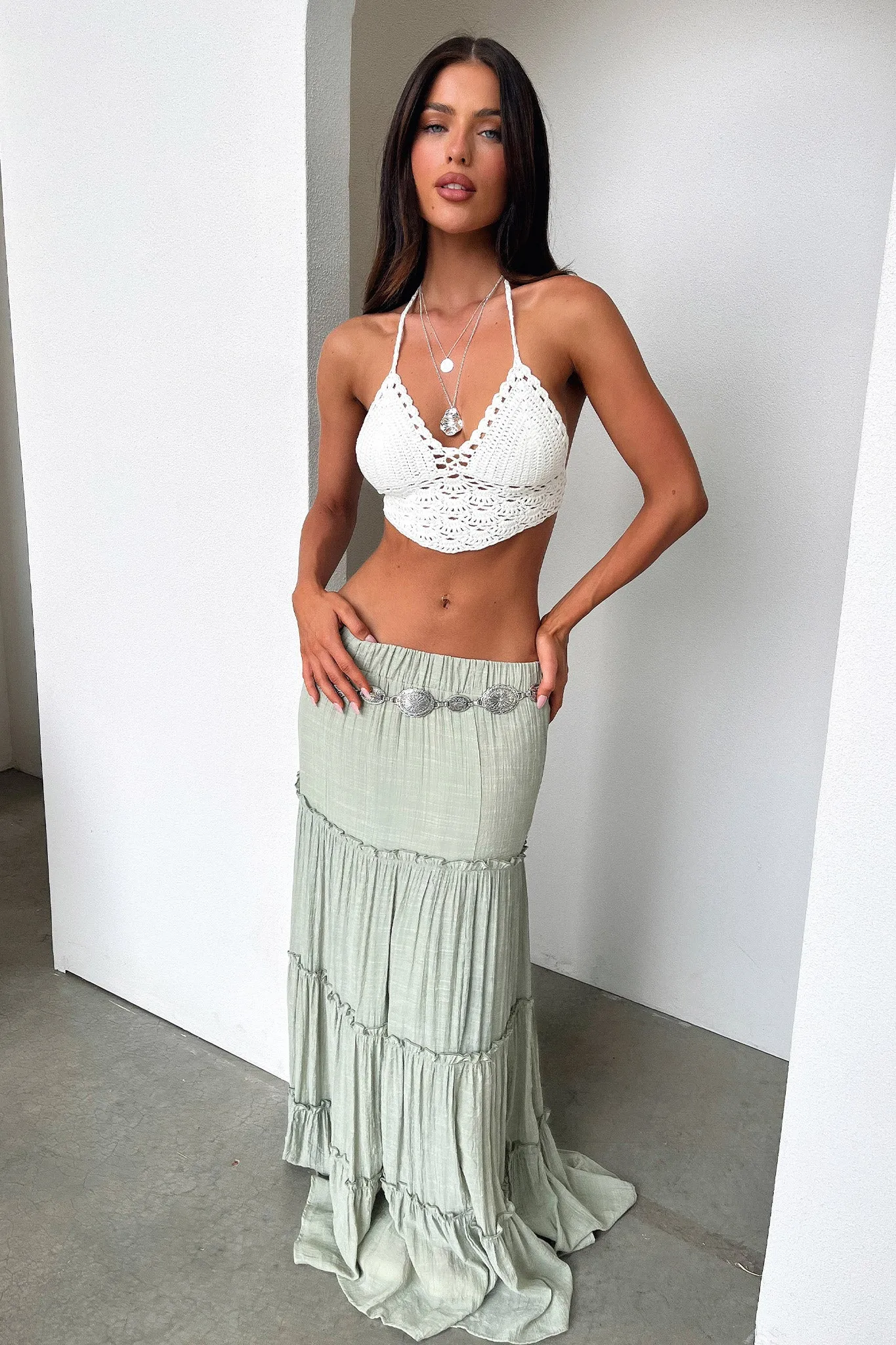 Smooth Surface Harkee Crochet Halter Crop - White