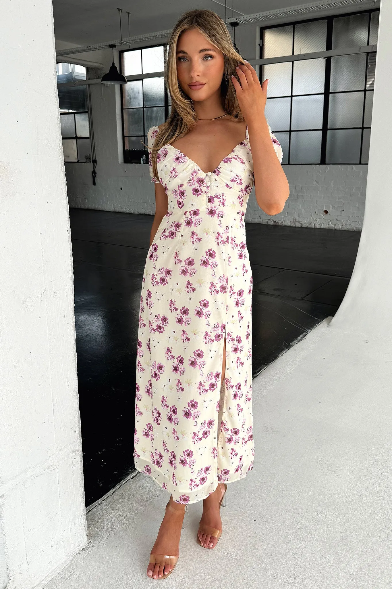 snap closure Solem Midi Dress - Yellow Floral