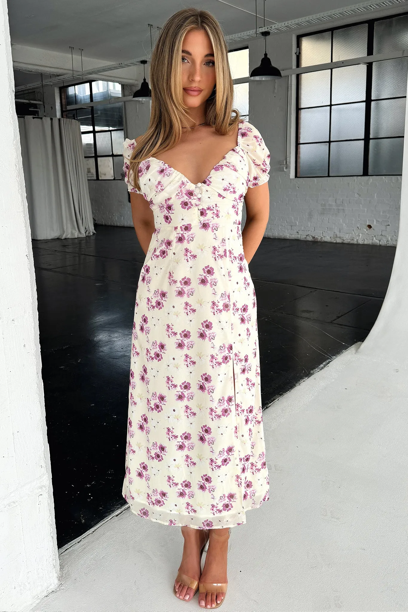 snap closure Solem Midi Dress - Yellow Floral
