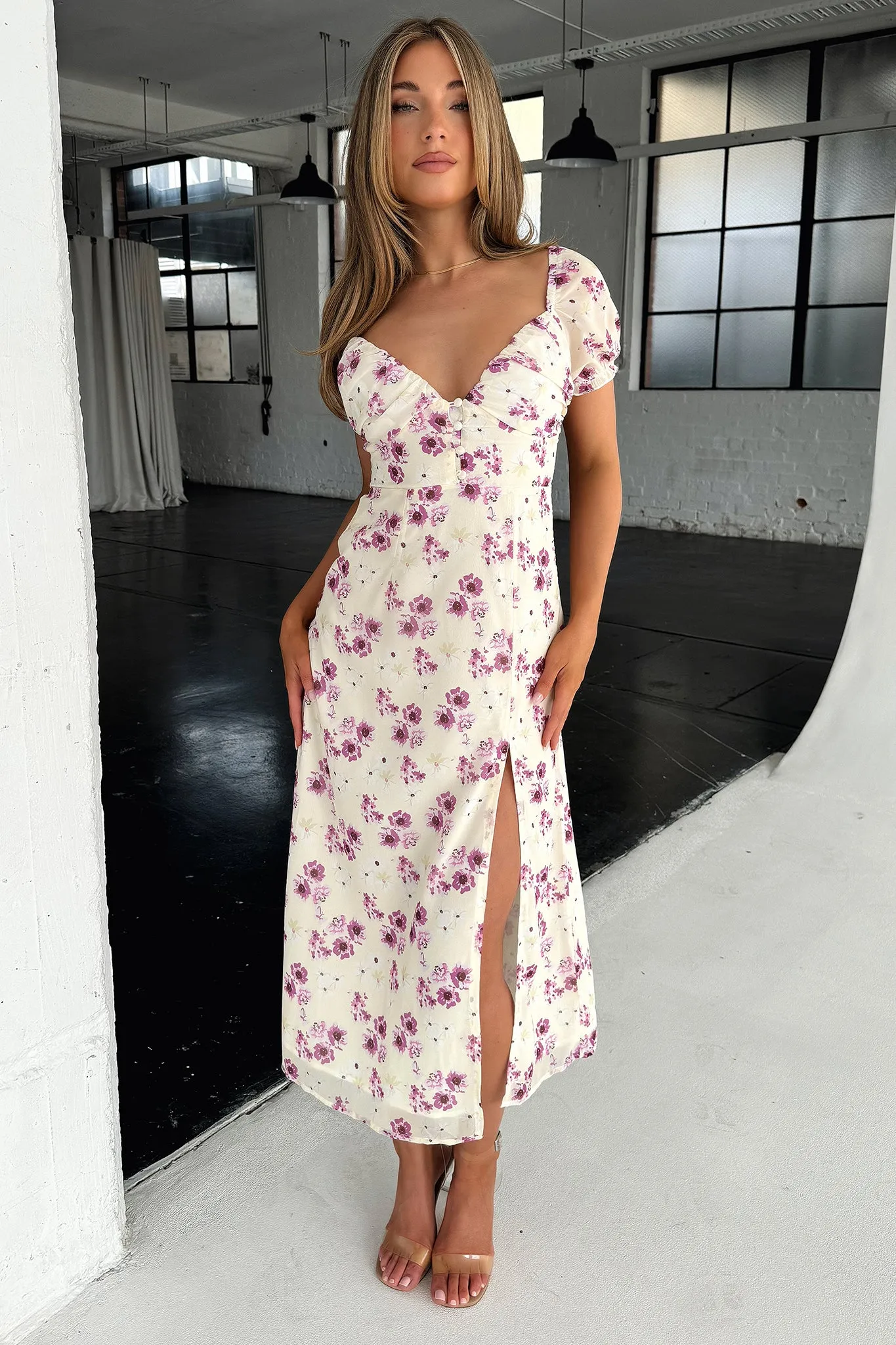 snap closure Solem Midi Dress - Yellow Floral
