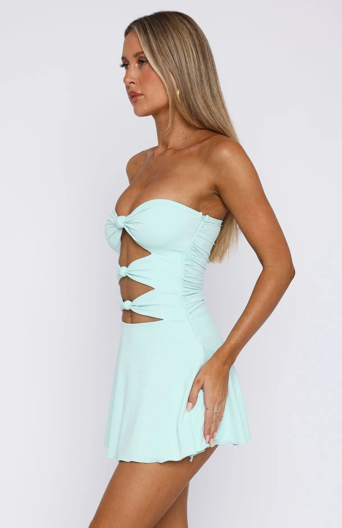 Sneaky Games Strapless Mini Dress Aqua Parisian Flair
