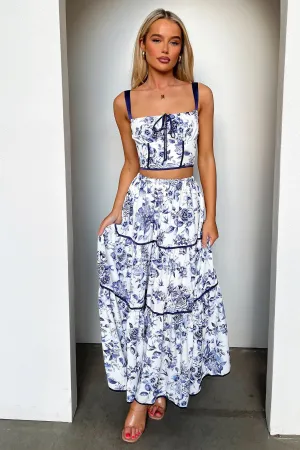 Joy Maxi Skirt - Blue Floral Breezy Outfit
