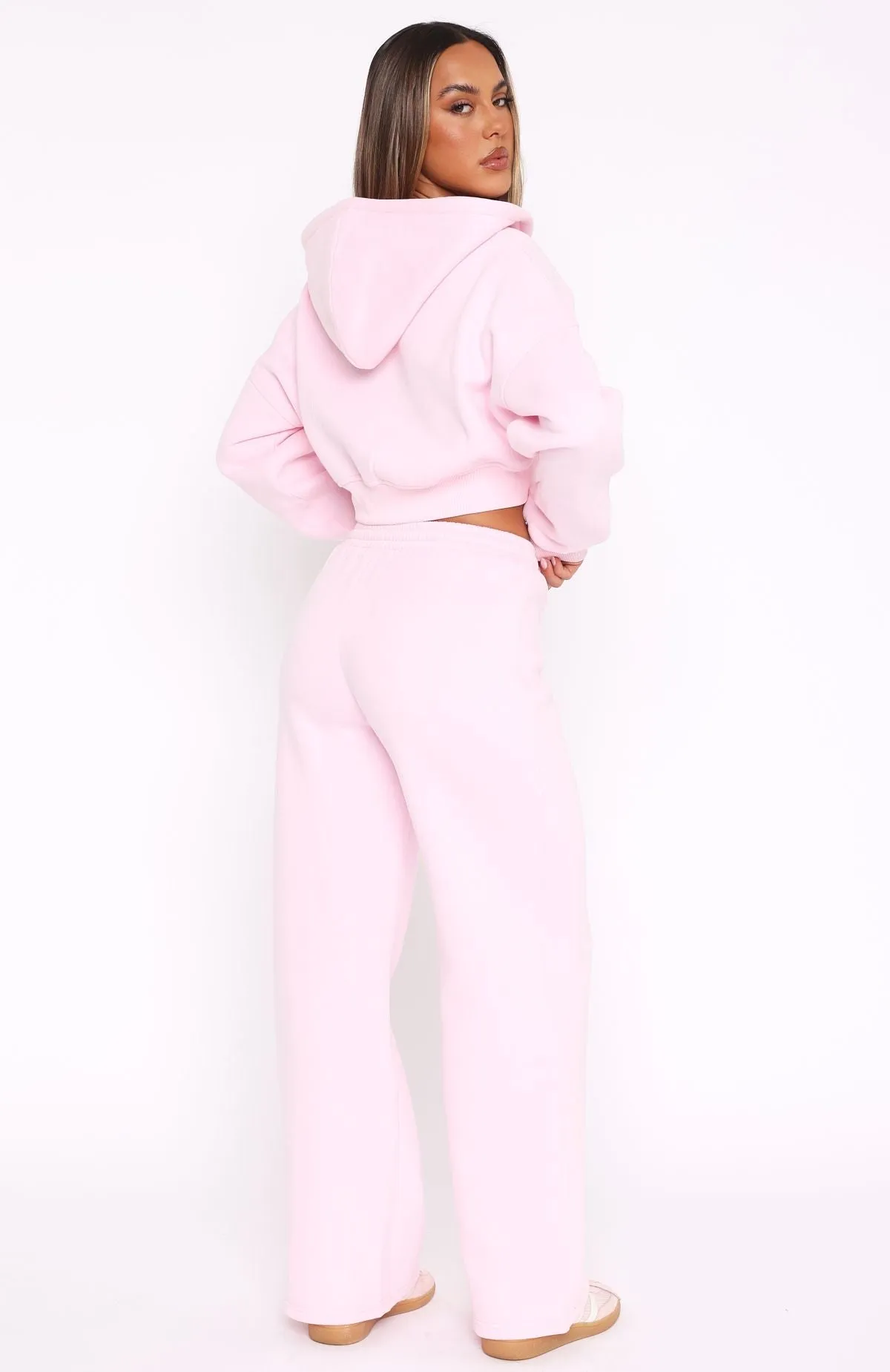 Soft Waistband Straight Forward Wide Leg Sweatpants Pink