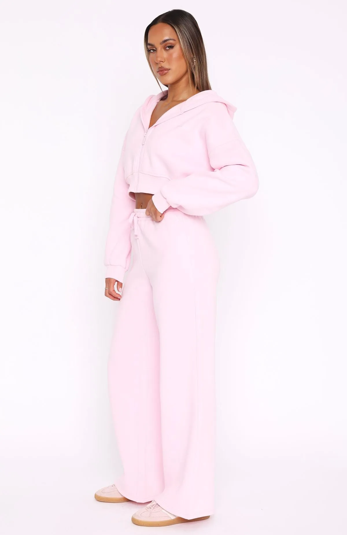 Soft Waistband Straight Forward Wide Leg Sweatpants Pink