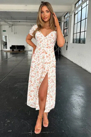 Solem Midi Dress - Orange Floral Alley View