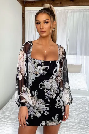 Soni Dress - Black Floral Edge Soft Beat Hot