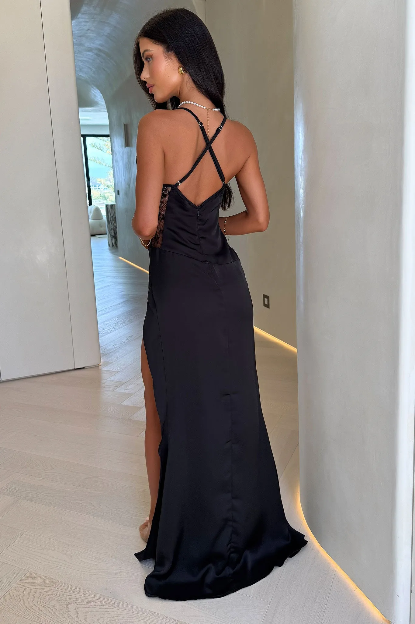 Sonnet Satin Maxi Dress - Black Chic Tailoring