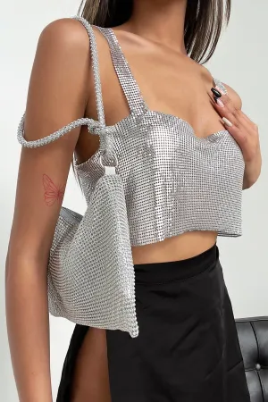 Large-zippered accessory Talia Diamond Bag - Silver