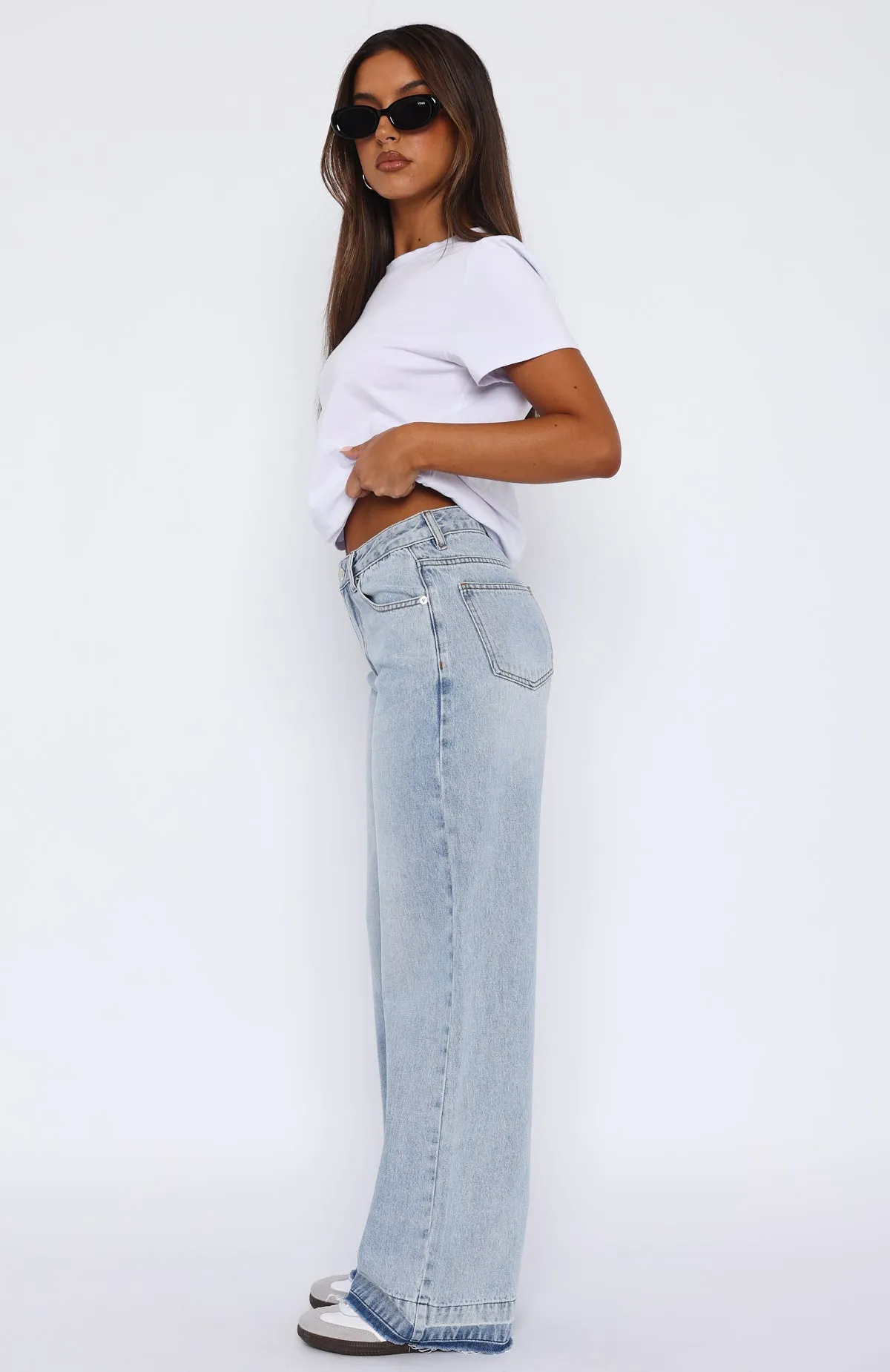Sports Casual I Don't Need You Mid Rise Wide Leg Jeans Light Blue Wash