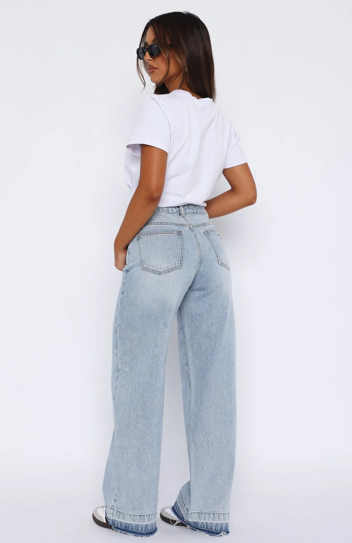 Sports Casual I Don't Need You Mid Rise Wide Leg Jeans Light Blue Wash