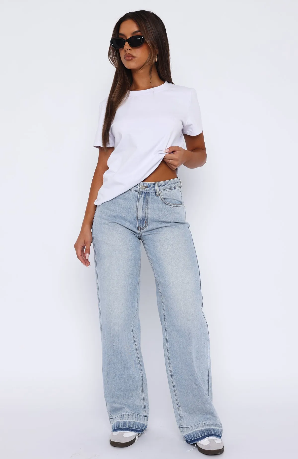 Sports Casual I Don't Need You Mid Rise Wide Leg Jeans Light Blue Wash