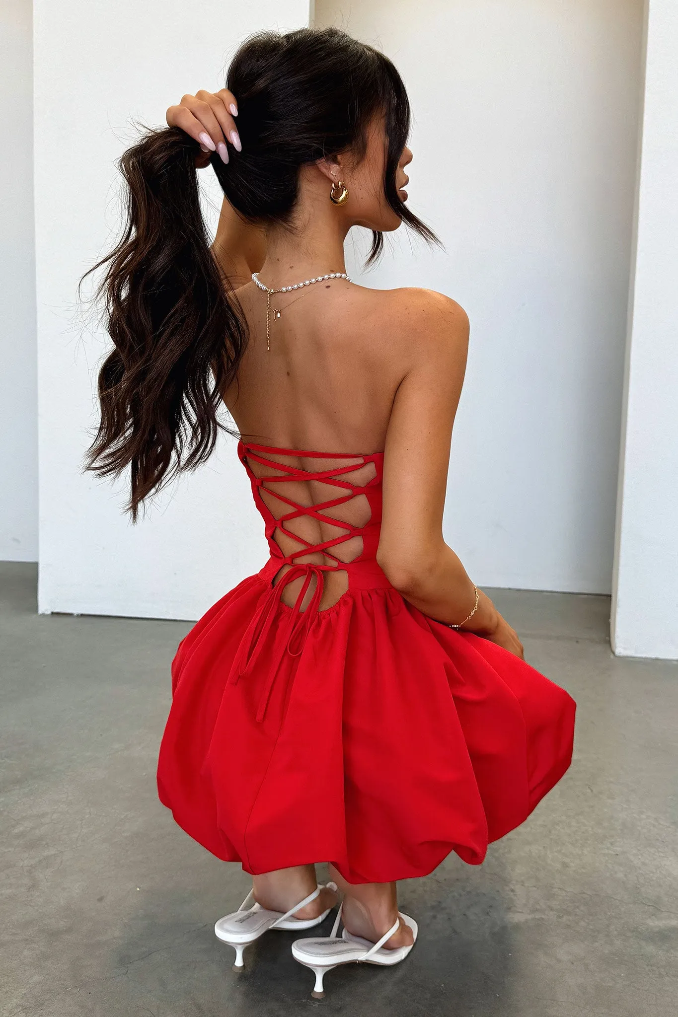 Sleek Outline Bluebell Bubble Skirt Mini Dress - Red