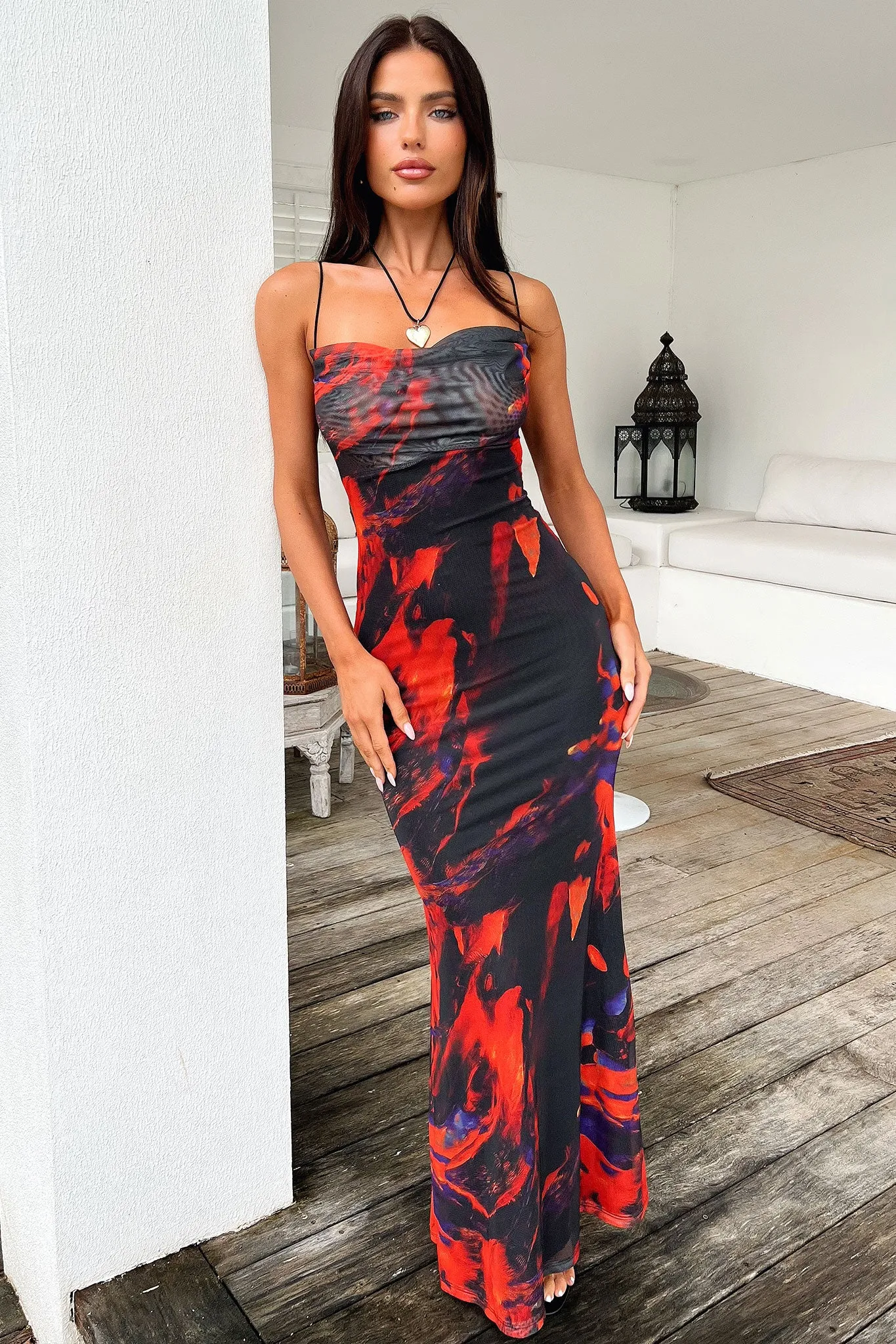 Barb Mesh Maxi Dress - Black/Red Petite Chic