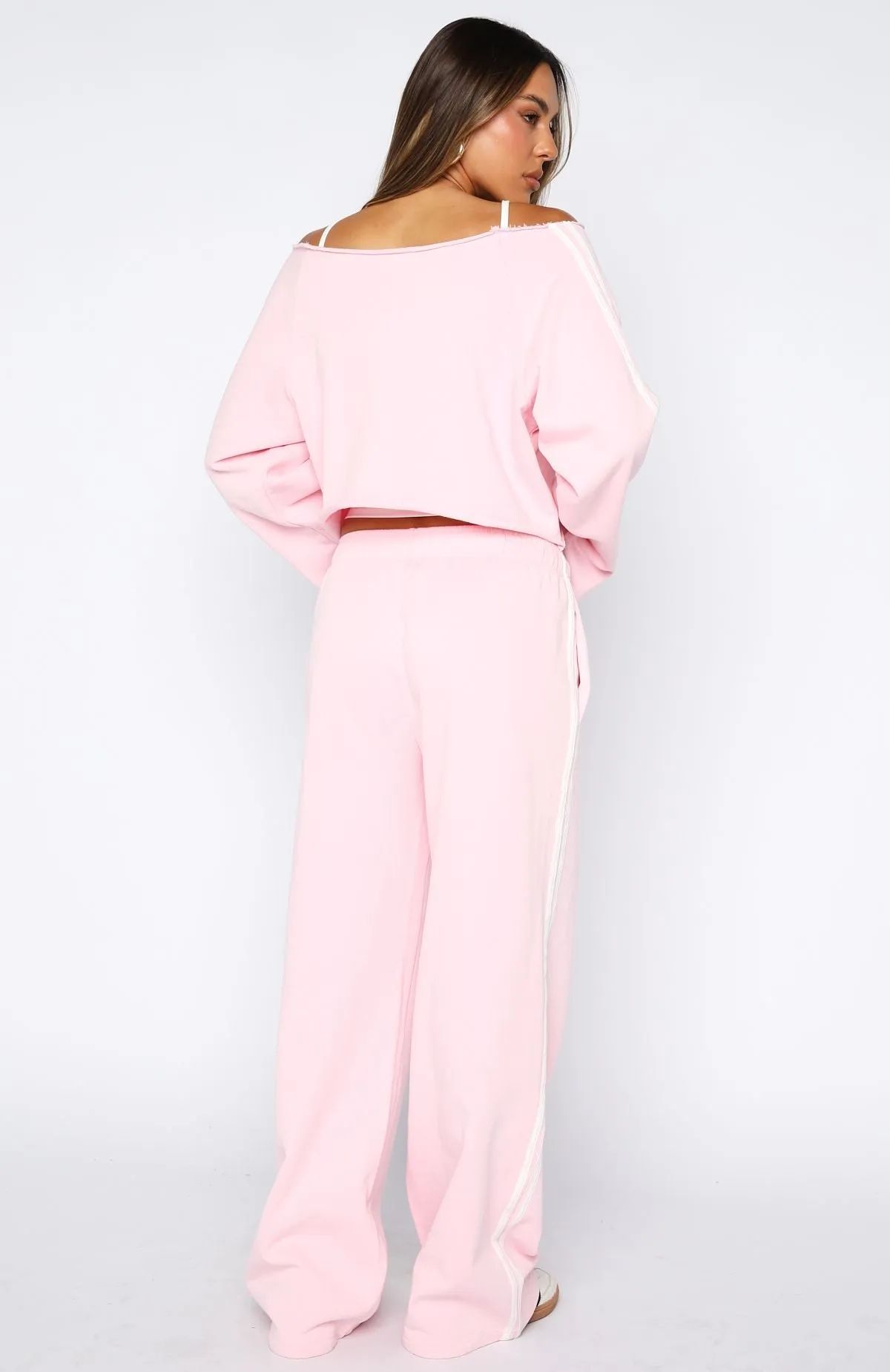 Star Student Wide Leg Sweatpants Pink Stylish Waist