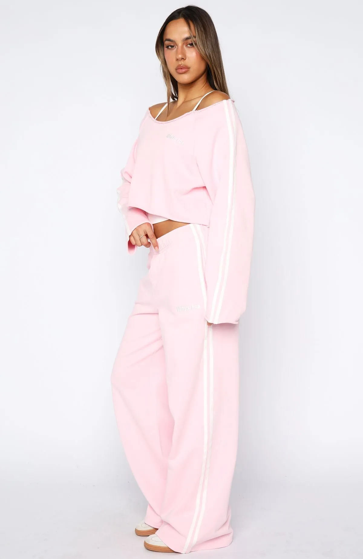 Star Student Wide Leg Sweatpants Pink Stylish Waist