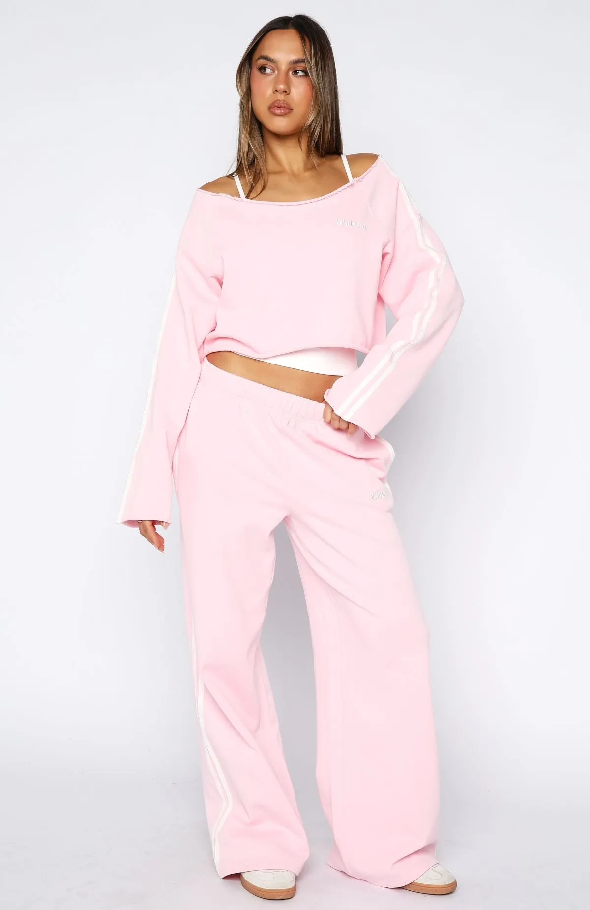 Star Student Wide Leg Sweatpants Pink Stylish Waist