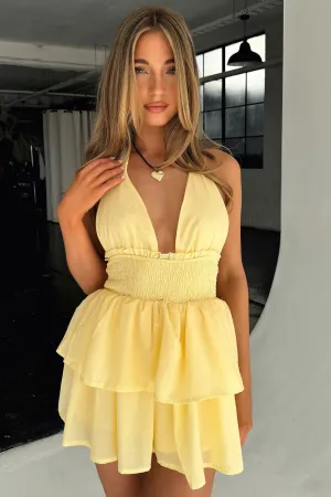 Look Loud April Tiered Halter Mini Dress - Yellow