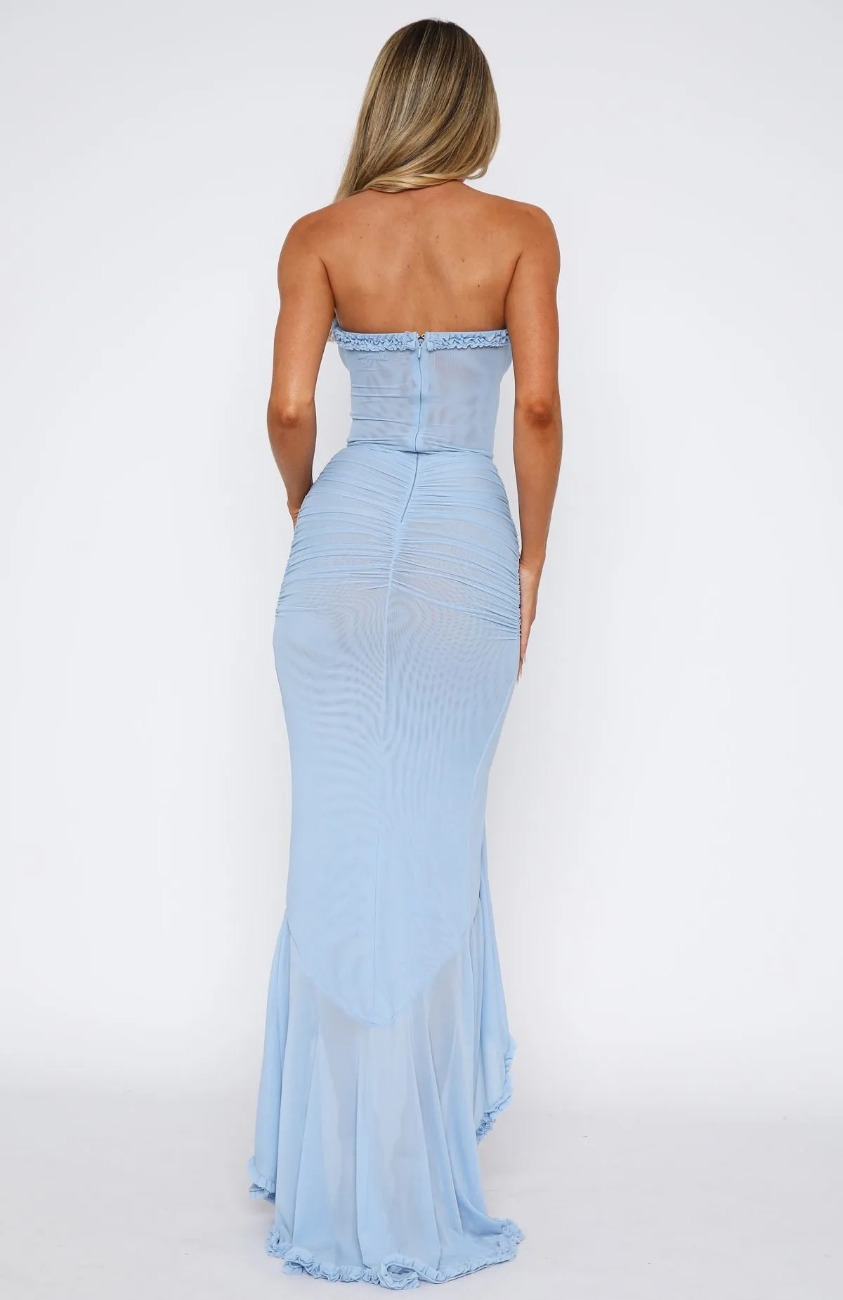 Still Got It Mesh Maxi Dress Sky Blue Peplum Detail