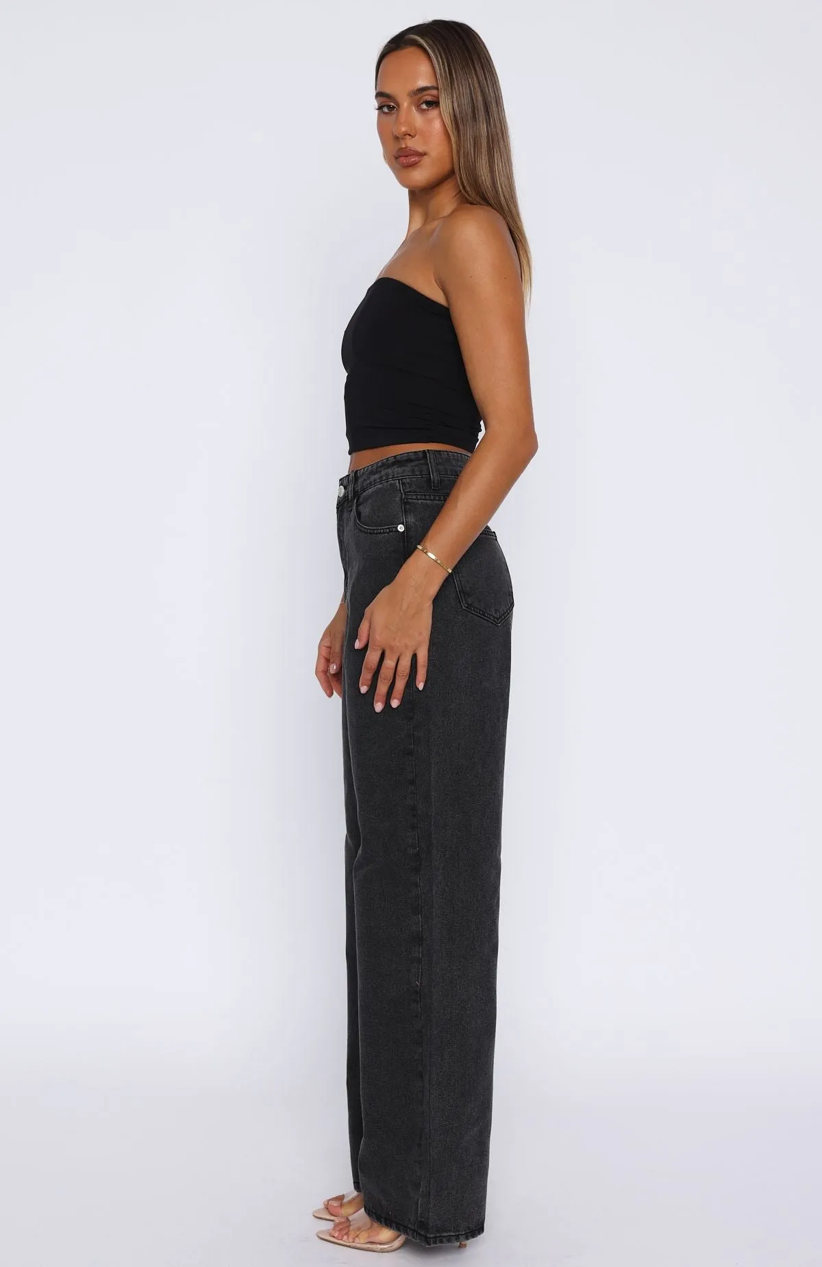 Straight fit Bring The Style High Rise Wide Leg Jeans Black Acid