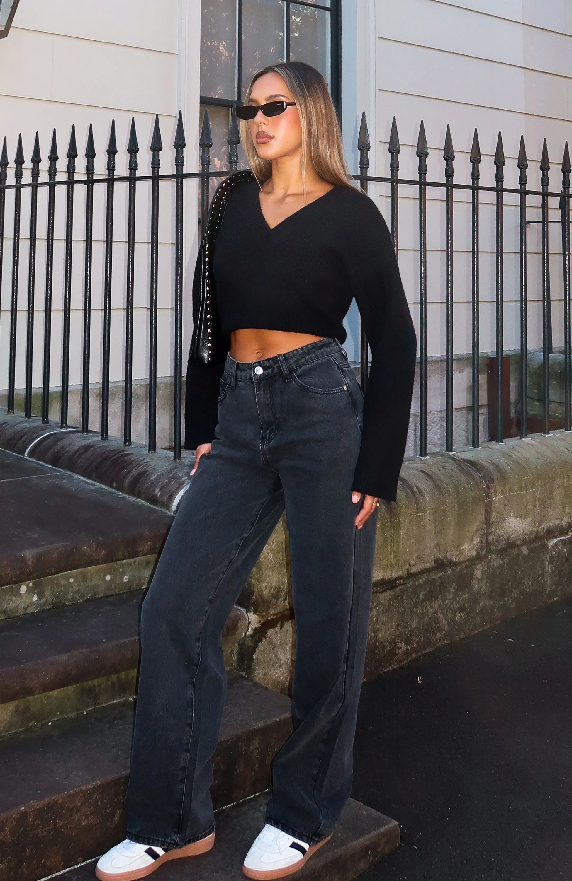 comfortable and skin-friendly Bring The Style High Rise Wide Leg Jeans Black Acid