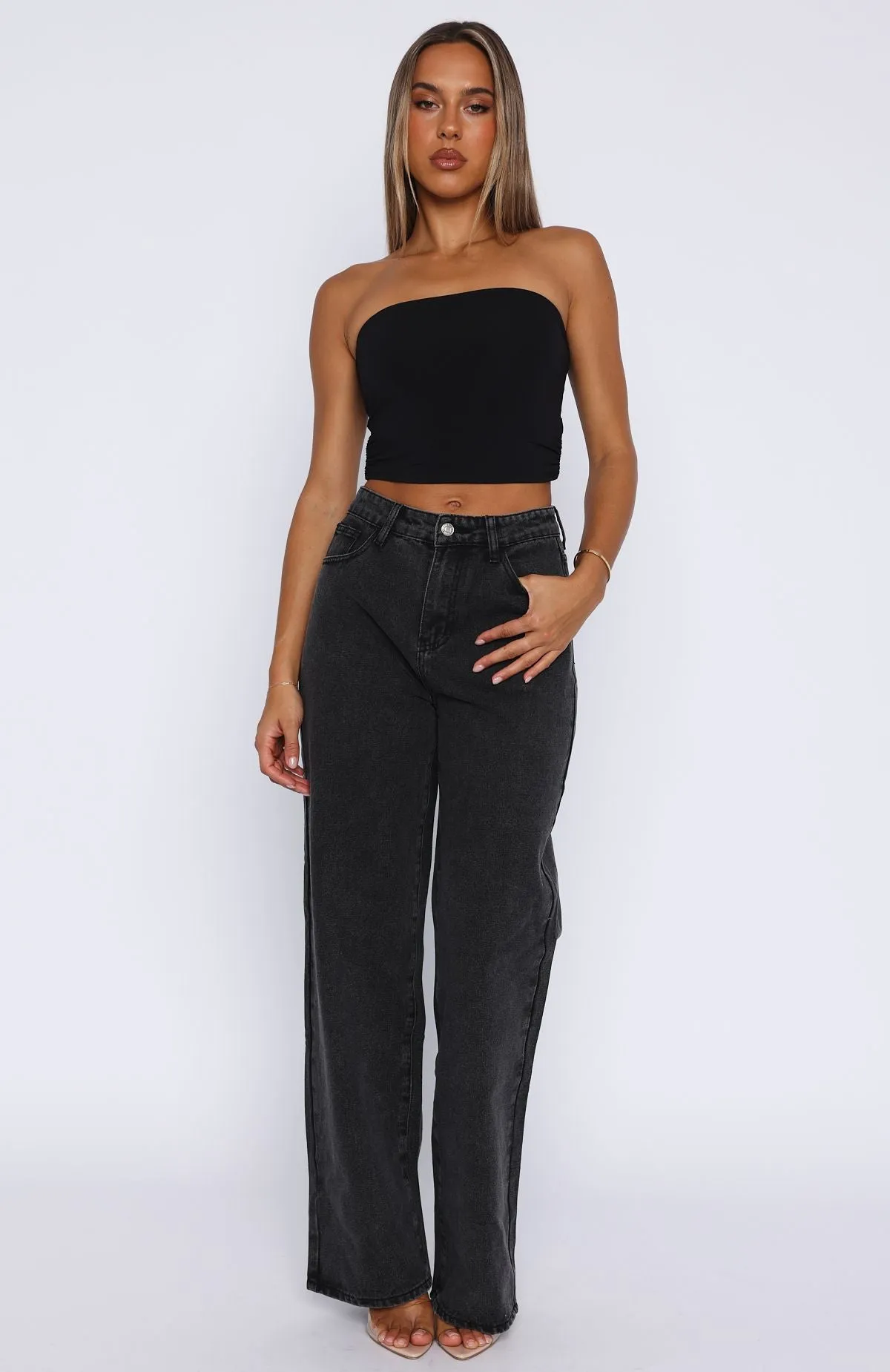 Straight fit Bring The Style High Rise Wide Leg Jeans Black Acid
