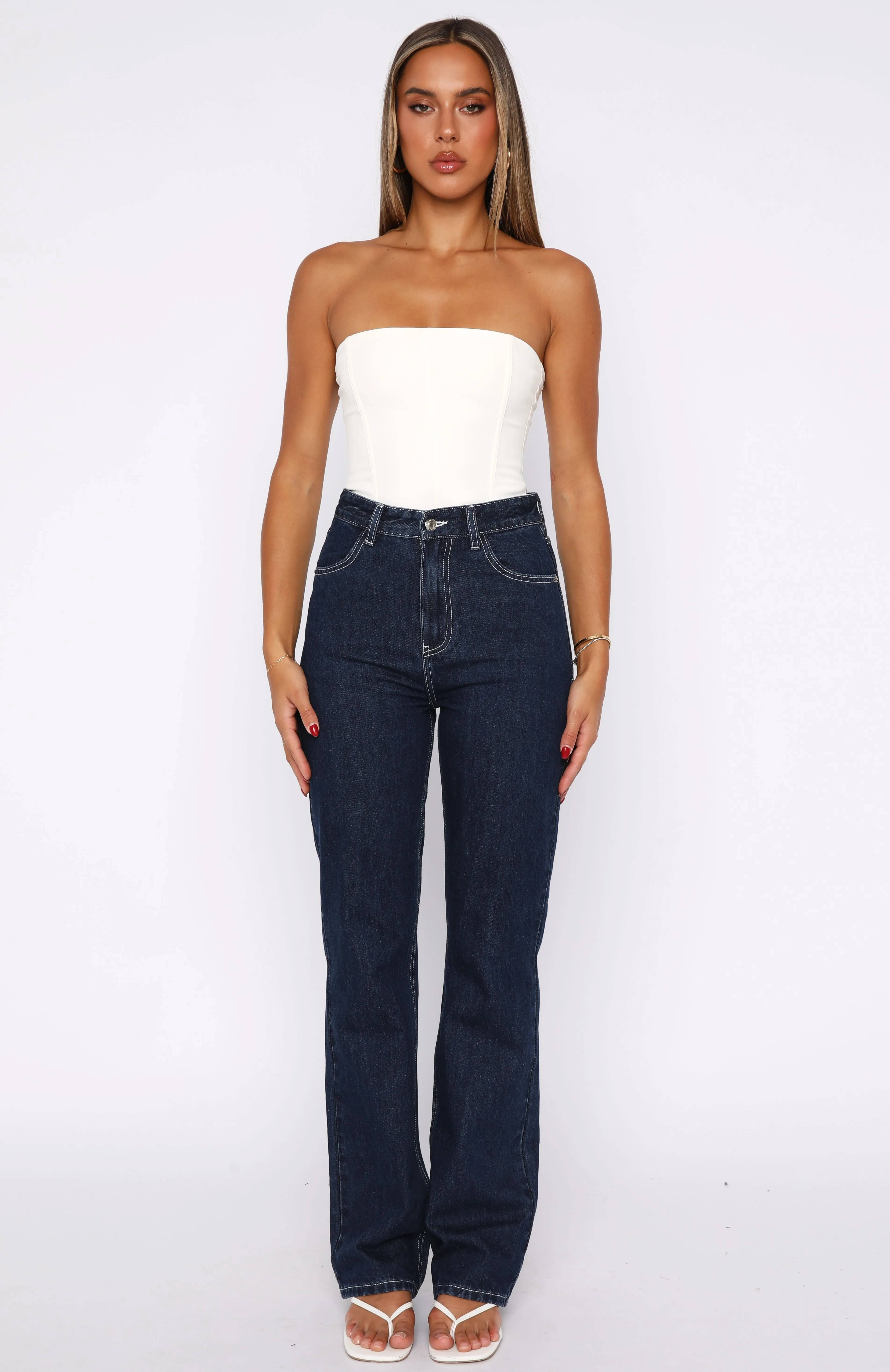 Straight Pocket Simple Millie High Rise Bootleg Jeans Dark Indigo