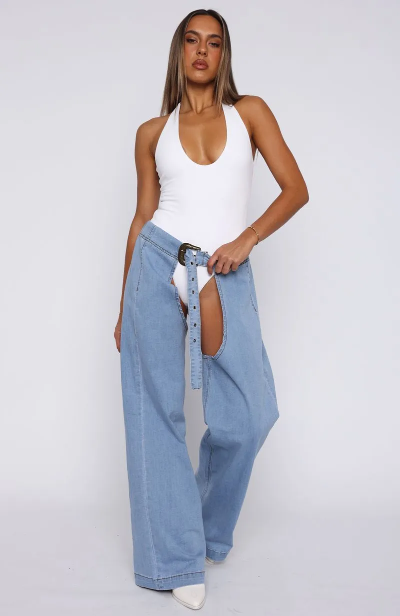 Straight Versatile She's Most Wanted Denim Chaps Light Blue