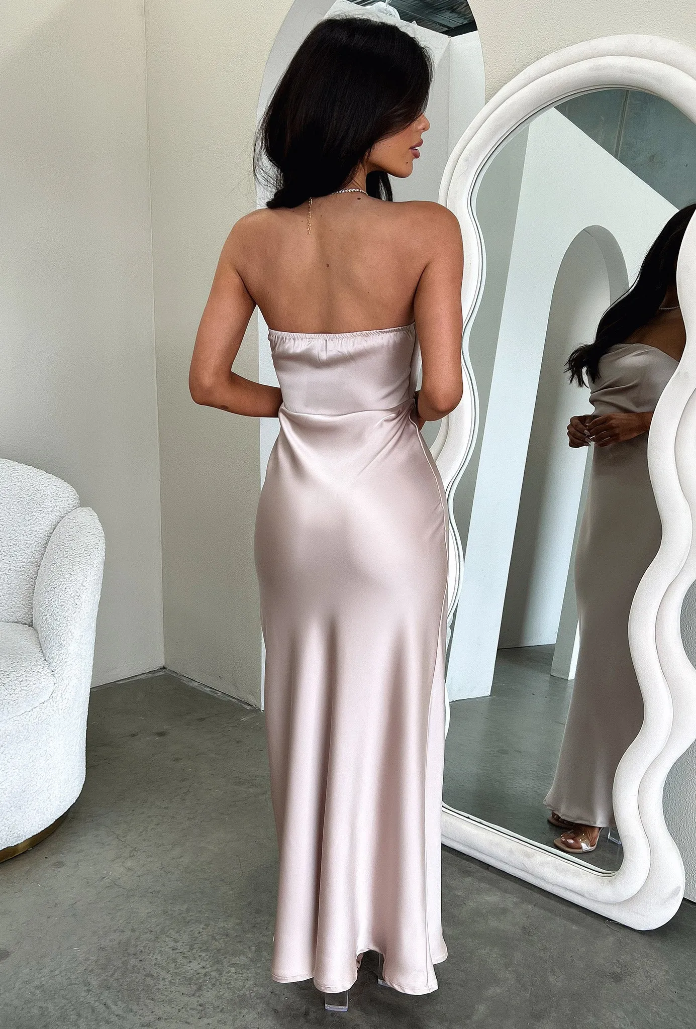 Strapless Cut Elio Strapless Satin Maxi Dress - Champagne