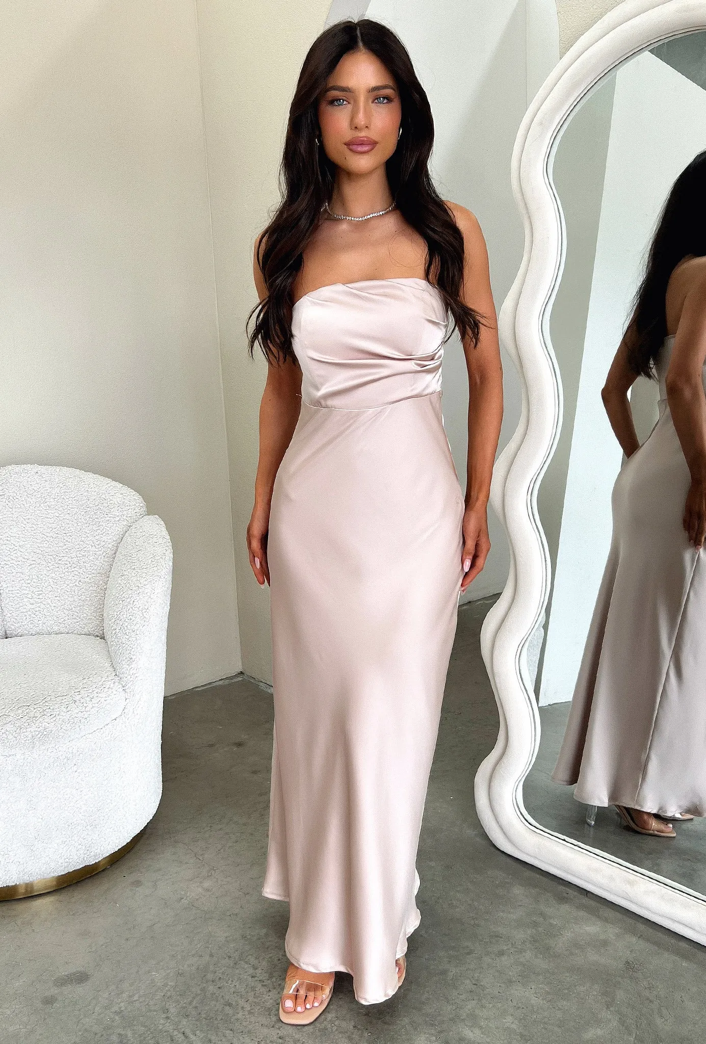 Strapless Cut Elio Strapless Satin Maxi Dress - Champagne