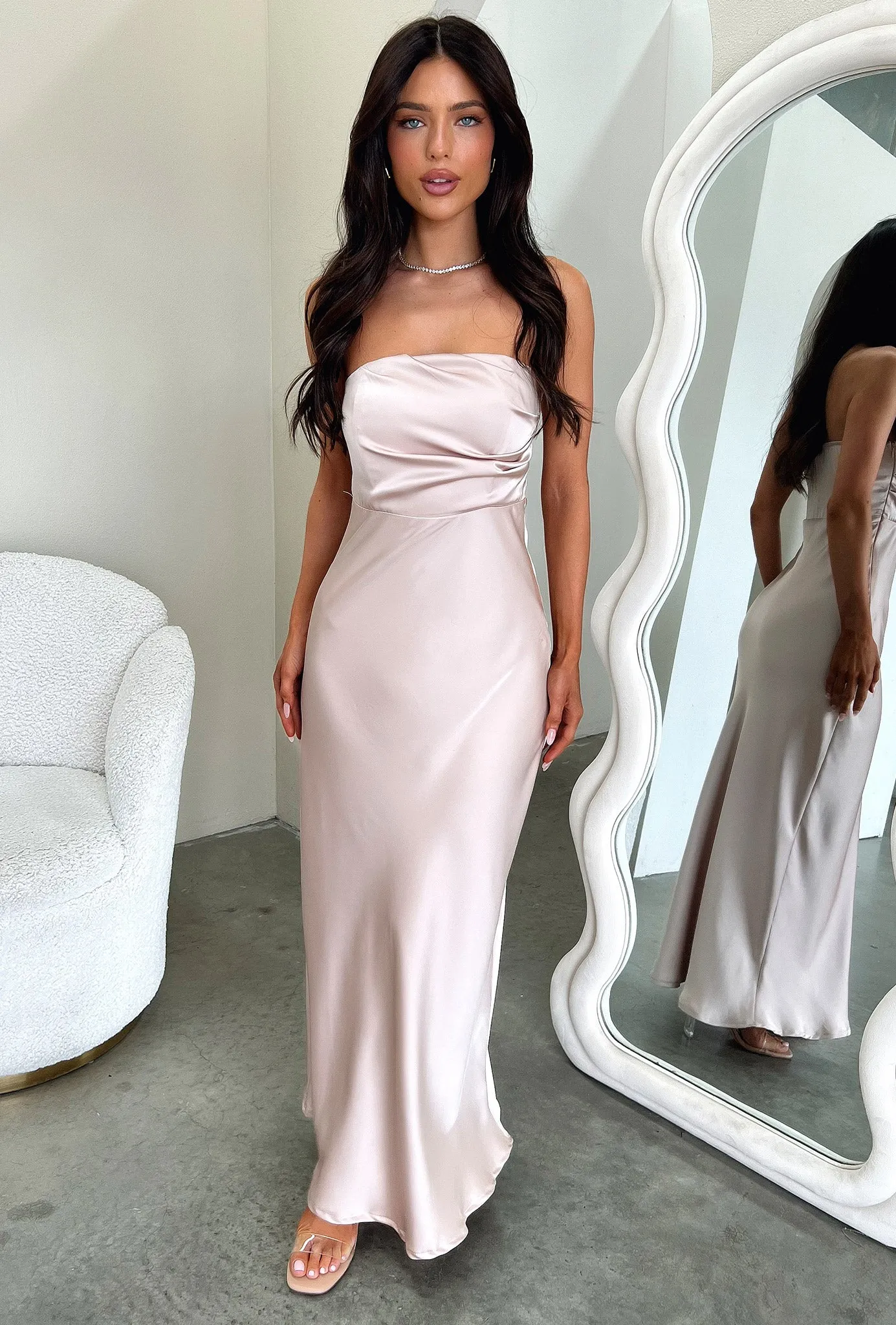 Strapless Cut Elio Strapless Satin Maxi Dress - Champagne